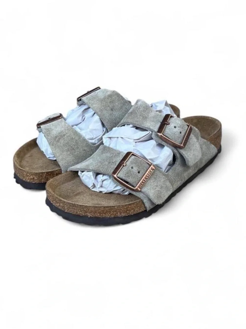 Birkenstock Arizona Taupe Suede Soft Footbed Sandals EU 38 US Women’s 7 Regular